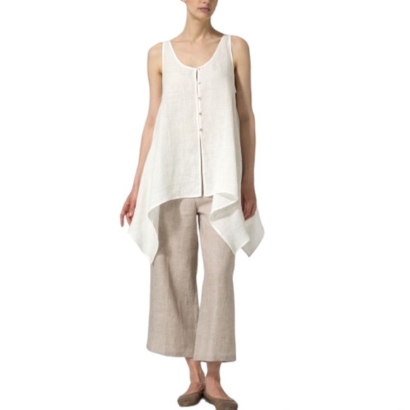 VIVID LINEN HANDKERCHIEF SLEEVELESS OFF WHITE TOP SIZE 3X - Picture 3 of 10